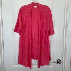 Eileen Fisher Pink Linen Cotton Blend Cardigan Open Front Half Sleeve XL